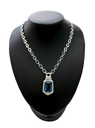 Load image into Gallery viewer, RB Gems Sterling Silver 925 Statement Pendant Necklace Genuine Gemstone 24 mm with Rhodium-Plated Finish (London-Blue-Topaz)