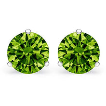 Load image into Gallery viewer, 1.0 ct Brilliant Round Cut Solitaire Designer Genuine Natural Green Peridot Gemstone VVS1 Ideal Flawless pair of 3-prong Stud Martini Earrings Solid 14k White Gold Screw Back Clara Pucci
