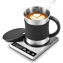 Load image into Gallery viewer, COSORI Coffee Mug Warmer &amp; Mug Set, Beverage Cup Warmer for Desk Home Office Use, Coffee gifts, Electric 24 Watt, Touch Tech &amp; LCD Digital Display, 304 Stainless Steel, 17 oz, Mug lid
