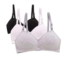 Load image into Gallery viewer, MANJIAMEI Women Teen Girls Thin Cotton Breathable Sports Bra Wire Free Push up Running A-Cup Bra Solid 3 Pack 32
