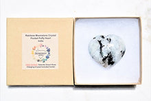 Load image into Gallery viewer, Zenergy Gems Selenite Charged Hand-Carved Natural Rainbow Moonstone Pocket Puffy Heart/Palm Heart/Worry Stone + Baby Selenite Puffy Heart Charging Crystal [Included]
