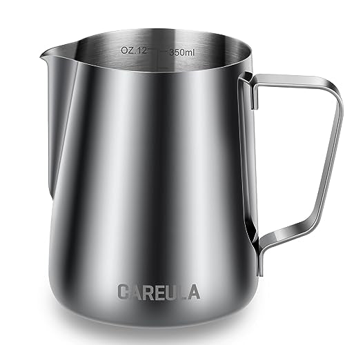 Milk Frothing Pitcher 12oz, Milk Frother Cup Steaming Pitcher Steamer Milk Jug Cup for Latte Art, Coffee Machine Espresso Accessories Barista Tools