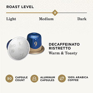Peet's Coffee Espresso Capsules Decaffeinato Ristretto Intensity 9, 50 Count Single Cup Coffee Pods Compatible with Nespresso Original Brewers