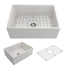 Load image into Gallery viewer, BOCCHI 1356-001-0120 Contempo Apron Front Fireclay 27 in. Single Bowl Kitchen Sink with Protective Bottom Grid and Strainer in White
