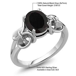 Gem Stone King 925 Sterling Silver Black Onyx Women's Engagement Ring (2.60 Cttw Oval 9X7MM) (Size 7)