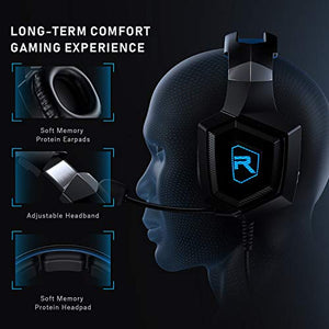 RUNMUS Gaming Headset for PS4, Xbox One, PC Headset w/Surround Sound, Noise Canceling Over Ear Headphones with Mic & LED Light, Compatible with PS4, Xbox One, Switch, PC, PS3, Mac, Laptop