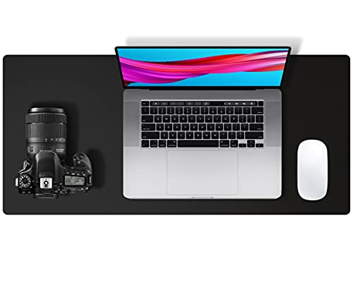 Leather Desk Pad Protector,Mouse Pad,Office Desk Mat,Non-Slip PU Leather Desk Blotter,Laptop Desk Pad,Waterproof Desk Writing Pad for Office and Home (Black,23.6