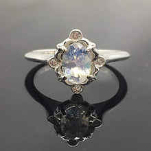 Load image into Gallery viewer, Moonstone Engagement Ring - .925 Sterling Silver Victorian Moonstone Engagement Ring - Vintage Inspired Moonstone Ring - Rainbow Moonstone Ring
