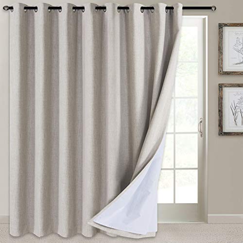 100% Blackout Patio Door Curtain Extra Wide Curtain Panels Sliding Glass Door Curtain Linen Textured Look Grommet Blackout Curtains 84 Inch Length, 100