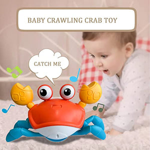 Drissair Crawling Crab Baby Toy with Music and LED Light Up for Kids, Toddler Interactive Learning Development Toy with Automatically Avoid Obstacles, Moving Toy for Boys Girls (Orange)