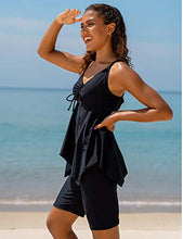 Load image into Gallery viewer, Firpearl Women's Black Bathing Suit Tops Flowy Swimsuit Crossback Plus Size Tankini Top US16 Black
