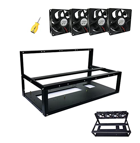 Zuajiter 68 Gpu Mining Rig Frame with 4pcs Fan, Miner Mining Rig Case Rack Steel Open Air Pc Computer Case for Currency Bitcoin Crypto Coin ETHETCZEC Mining Accessories Tools, black