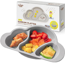 Load image into Gallery viewer, Mother's Corn Suction Plate for Baby | Divided Food-Grade 100% Silicone Feeding Bowls and Dishes for Kids, Infants &amp; Toddlers - BPA-FREE, Microwave, Dishwasher &amp; Oven Safe | Cloud design | Grey
