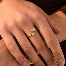 Load image into Gallery viewer, SLOONG Evil Eye Hamsa Hand Ring 14k Gold Plated Third Eye White Zircon Gemstone Blue Cz for Womens (Gold)
