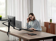 Load image into Gallery viewer, viozon Monitor and Laptop Mount, 2-in-1 Adjustable Dual Arm Desk Mounts Single Desk Arm Stand/Holder for 17 to 32 Inch LCD Computer Screens, Extra Tray Fits 12 to 17 inch Laptops (Black)
