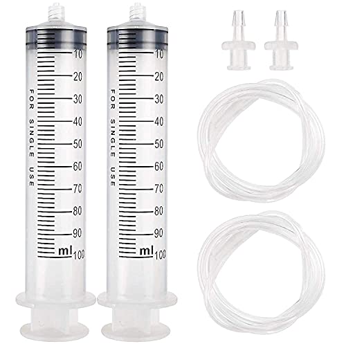 Load image into Gallery viewer, DEPEPE 2pcs 100ml Large Plastic Syringe with 2pcs 47in Handy Plastic Tubing and Luer Connections for Scientific Labs, Measuring, Watering, Refilling, Filtration, Feeding