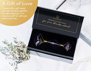 Amethyst Roller by Esmee Luxury Facial Massager Stone Roller Purple Jade Roller Real and Natural Amethyst Crystal Anti-aging Face Slimming and Depuffing Beauty Tool for Face and Eyes