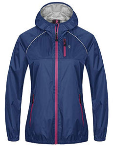 Little Donkey Andy Women's Waterproof Cycling Bike Jacket with Hood, Running Rain Jacket, Windbreaker, Ultralight Packable Navy Size S