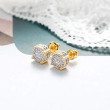 Load image into Gallery viewer, Iced Out Cubic Zirconia Screw Back 18k Gold Plated Round Stud Earrings For Men and Women Hypoallergenic Earring Micropave Hip Hop Jewelry SENTERIA
