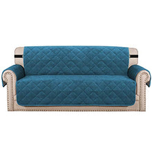 Load image into Gallery viewer, H.VERSAILTEX Sofa Cover Quilted Thick Velvet Plush Couch Cover for 3 Cushion Sofa Slipcover Protector from Pets Dogs, Non-Slip Two Elastic Straps on Back and Base (Sofa 70&quot;, Peacock Blue)
