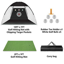 Load image into Gallery viewer, Golf Practice Net, 10x7ft Golf Hitting Training Aids Nets with Target and Carry Bag for Backyard Driving Chipping - 1 Golf Mat -5 Golf Balls - 1 Golf Tees- Men Kids Indoor Outdoor Sports Game
