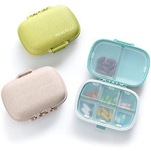 Load image into Gallery viewer, 3 Pack 8 Compartments Travel Pill Organizer Moisture Proof Small Pill Box for Pocket Purse Daily Pill Case Portable Medicine Vitamin Holder Container (Blue+Green+Khaki)

