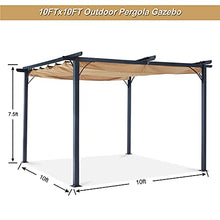 Load image into Gallery viewer, ABCCANOPY 10 x 10 Steel Retractable Pergola Gazebo, Weather-Resistant Rip-Lock Canopy for Your Patio Garden Yard, Khaki
