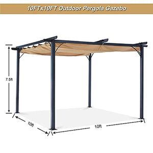 ABCCANOPY 10 x 10 Steel Retractable Pergola Gazebo, Weather-Resistant Rip-Lock Canopy for Your Patio Garden Yard, Khaki