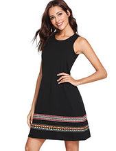 Load image into Gallery viewer, Romwe Women's Summer Boho Sleeveless Embroidered Hem Loose Casual Tank Dress Black M
