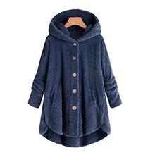 Load image into Gallery viewer, Women Jacket Long Sleeve Outwear Hooded Plush Button Pocket Sweater Plus Size Button Plush Cardigan Wool Winter Coat
