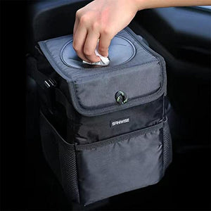 Car Trash Can with Lid, SANIWISE Automotive Waterproof Car Garbage Can, Collapsible Car Trash Bag Hanging, Car Accessories Interior Car Organizer