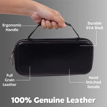Load image into Gallery viewer, S&amp;J Limited Edition Genuine Leather Hard Shell Nintendo Switch Travel Case with 10 Gamecard Slots Includes Back Protective TPU Dockable Case, 2 Joycon Covers, 4 Thumbstick Caps &amp; Screen Protector

