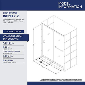 DreamLine Infinity-Z 50-54 in. W x 72 in. H Semi-Frameless Sliding Shower Door, Clear Glass in Brushed Nickel, SHDR-0954720-04