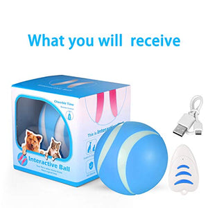 USB Rechargeable Smart Interactive Pet Toy Bounce Ball for Dog Cat,Built-in 1000mAh Battery,RGB Flashing LED Lights,360 Degree Auto Rolling/Turn Off,Washable Durable TPU Roller Wicked Toys (Blue)
