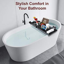 Load image into Gallery viewer, ROYAL CRAFT WOOD Luxury Bamboo Bathtub Caddy Tray with Book and Wine Holder - One or Two Person Bath and Bed Tray with Extending Sides - Free Soap Dish (Black)
