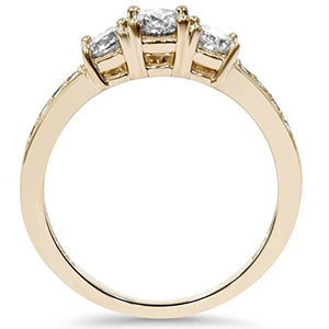 1ct 3 Stone Diamond Engagement Ring 14K Yellow Gold - Size 7