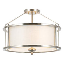 Load image into Gallery viewer, Kira Home Maxwell 17.5" Modern 3-Light Metal Semi Flush Mount + Tempered Glass Diffuser, White Fabric Shade, Brushed Nickel Finish
