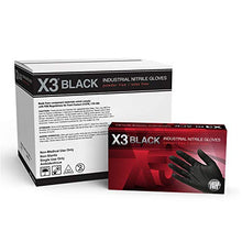 Load image into Gallery viewer, AMMEX X3 Industrial Black Nitrile Gloves, Case of 1000, 3 mil, Size Large, Latex Free, Powder Free, Textured, Disposable, Non-Sterile, BX346100
