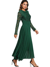Load image into Gallery viewer, Milumia Women's Vintage Floral Lace Long Sleeve Ruched Neck Flowy Long Dress Green Medium
