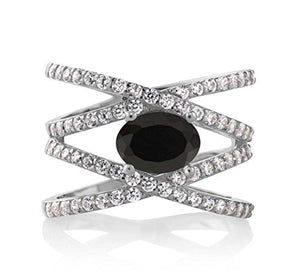 Gem Stone King 925 Sterling Silver Black Onyx Criss Cross Women's Ring (2.18 Cttw Oval Gemstone Birthstone) (Size 9)