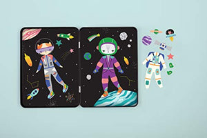 Mudpuppy Space Cat Magnetic Tin – Includes 3 Sheet of Mix & Match Dress Up Magnets and 2 Background Scenes – Toy Magnets for Kids with Hinged Storage Tin – Great Travel Activity for Kids and Toddlers