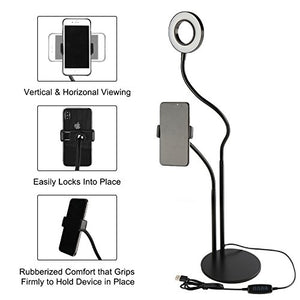 Selfie Ring Light with Cell Phone Holder Stand for Live Stream/Makeup, UBeesize Mini LED Camera Lighting with Flexible Arms Compatible with iPhone/Android