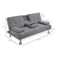 Load image into Gallery viewer, Best Choice Products Linen Upholstered Modern Convertible Folding Futon Sofa Bed for Compact Living Space, Apartment, Dorm, Bonus Room w/Removable Armrests, Metal Legs, 2 Cupholders - Gray
