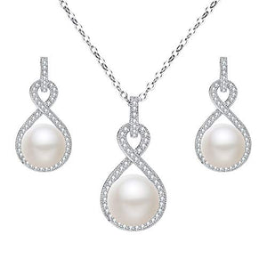 EleQueen 925 Sterling Silver CZ AAA Button Cream Freshwater Cultured Pearl Bridal Jewelry Necklace Earrings Set Ivory