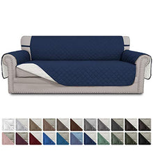 Load image into Gallery viewer, Easy-Going Sofa Slipcover Reversible Sofa Cover Water Resistant Couch Cover with Foam Sticks Elastic Straps Furniture Protector for Pets Kids Children Dog Cat(Sofa, Navy/Ivory)
