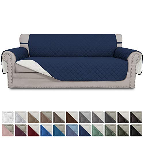 Easy-Going Sofa Slipcover Reversible Sofa Cover Water Resistant Couch Cover with Foam Sticks Elastic Straps Furniture Protector for Pets Kids Children Dog Cat(Sofa, Navy/Ivory)