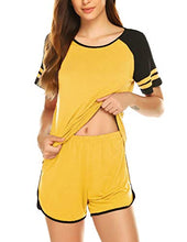 Load image into Gallery viewer, Ekouaer Pj Sets Short Women Cute Pj Set Short Sleeve Pajama Set Yellow XXL
