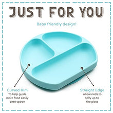 Load image into Gallery viewer, Baby to Toddler Silicone Suction Plate – Divided, BPA-Free Baby Led Weaning Plate Fits Most High Chair Trays – Dishwasher-, Oven-, &amp; Microwave-Safe Kids Dishes by Silikong, 8.2x7.3x1.4 in. (Blue)

