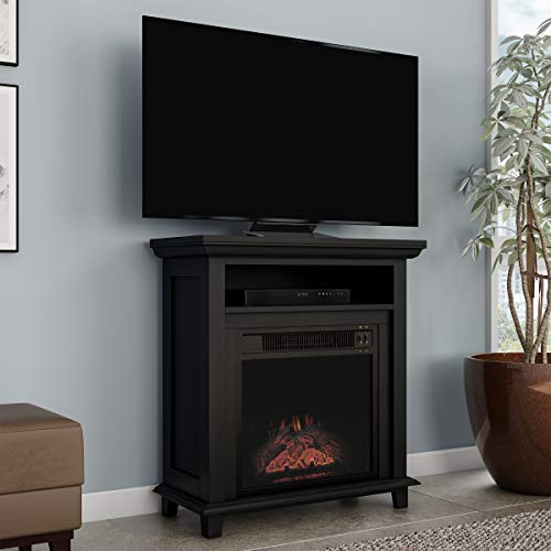 Northwest 80-FPWF-3 Electric Fireplace TV Stand– 29” Freestanding Console with Shelf, Faux Logs and LED Flames, Space Heater Entertainment Center (Black)