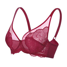 Load image into Gallery viewer, HSIA Women's Minimizer Bra Unlined Underwire Full Figure Lace Bra Plus Size Full Coverage Unpadded Bra 34C-44DDD Burgundy
